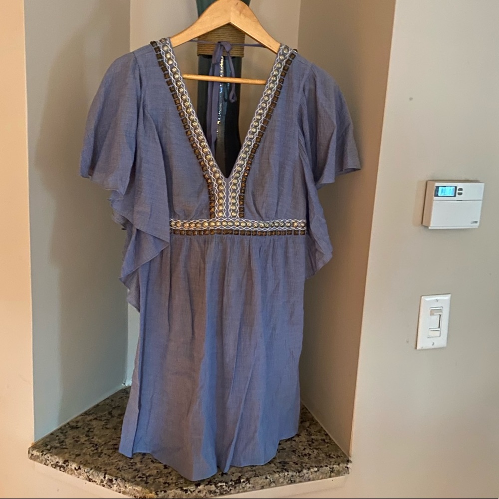 Beaded linen, ruffle sleeve Tibi dress